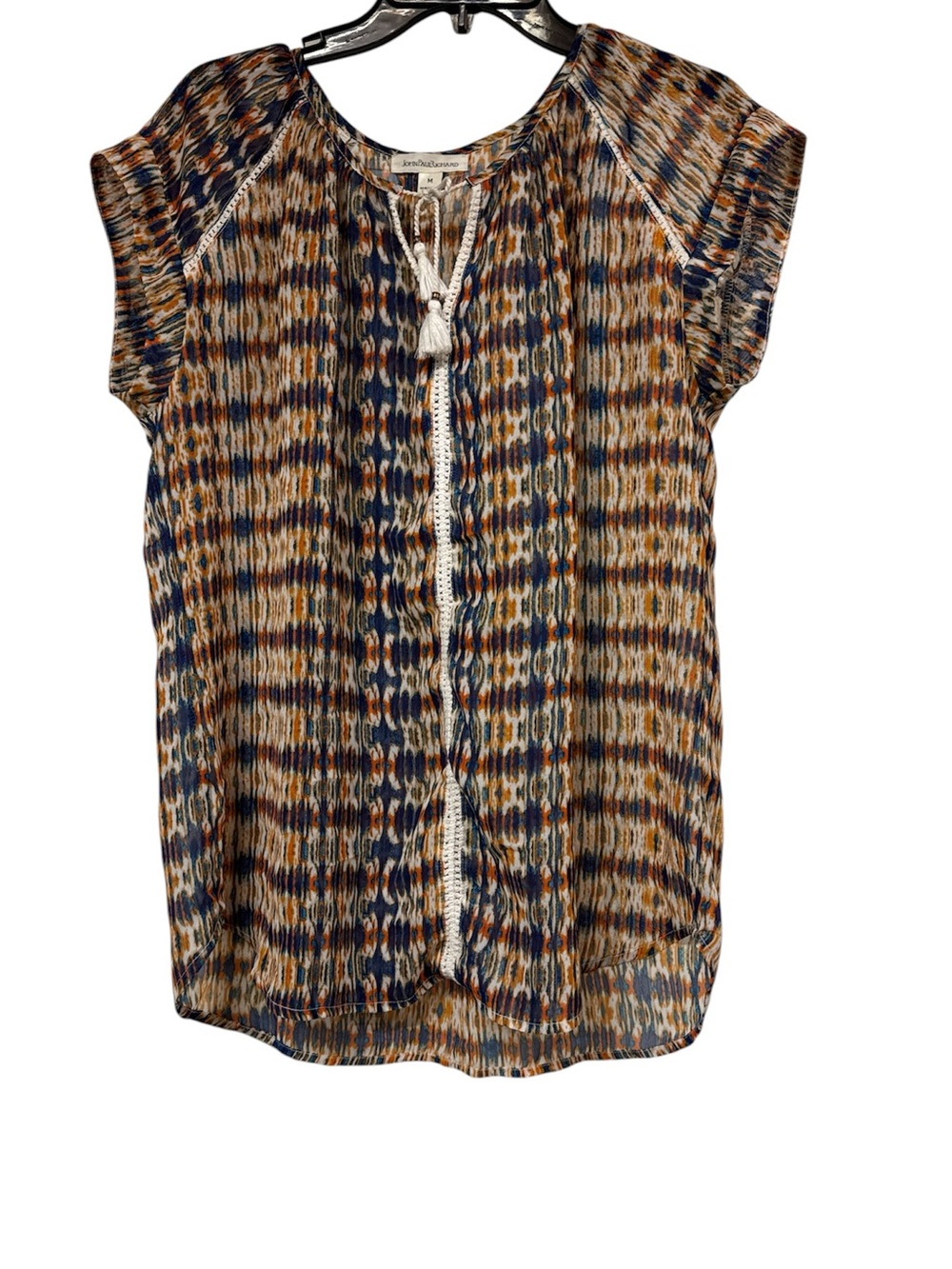 JohnPaulRichard Blue and Brown Patterned Tassel Tie-Front Tunic